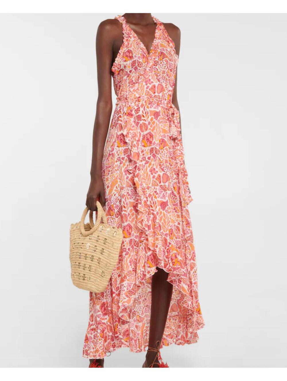 POUPETTE ST BARTH orange pink Tamara maxi dress sz L
